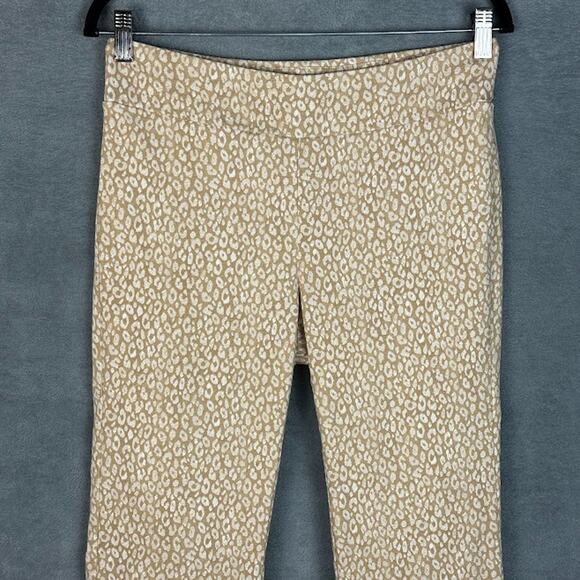 J Mclaughlin Pants Womens 8 Tan Ivy Crop Pullon Flare Animal Print Preppy Career - Picture 2 of 12